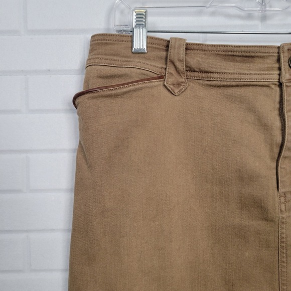 Lauren Jeans Co Ralph Lauren Tan Denim Skirt Leather Trim Pockets Size 12 - Picture 7 of 12